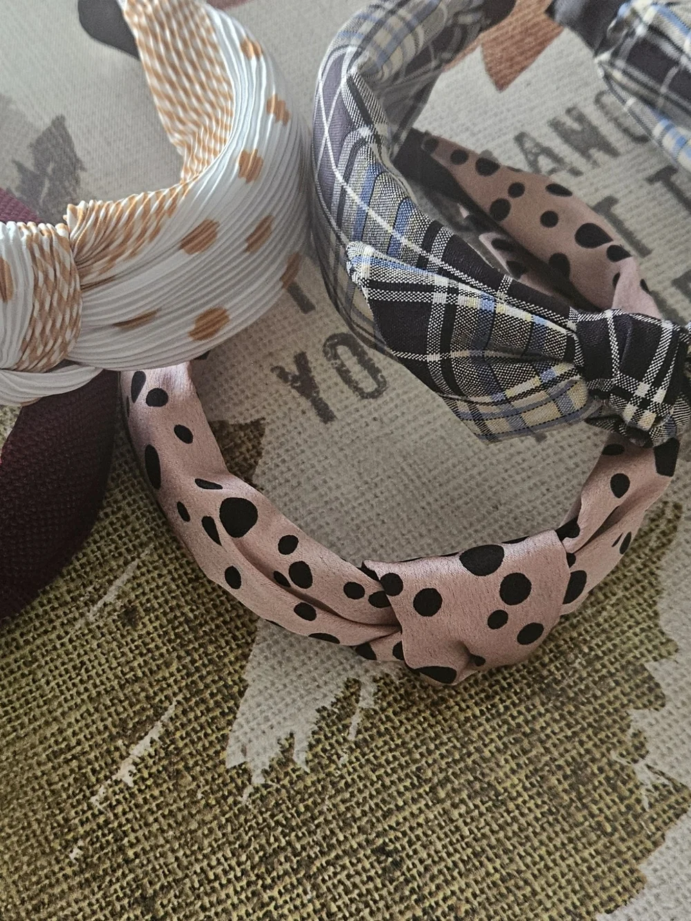 Women’s Assorted Patterned Knot Headbands - Pink, White, Plaid & Burgundy